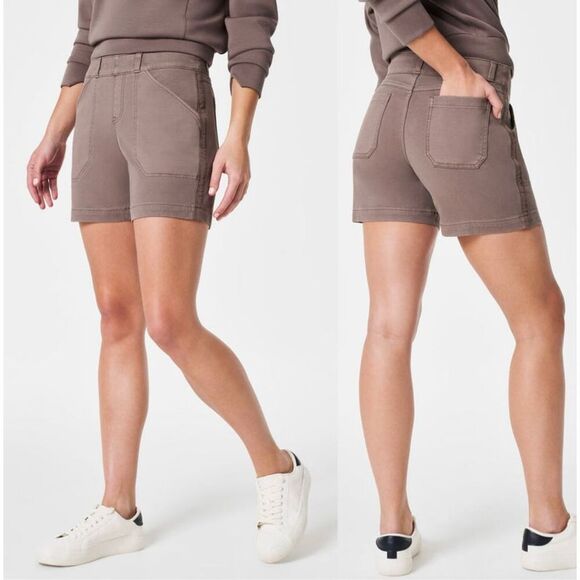SPANX Stretch Twill 6” Shorts in Smoke Pull On Mid Rise Tummy Shaping Short sz L - Picture 1 of 11